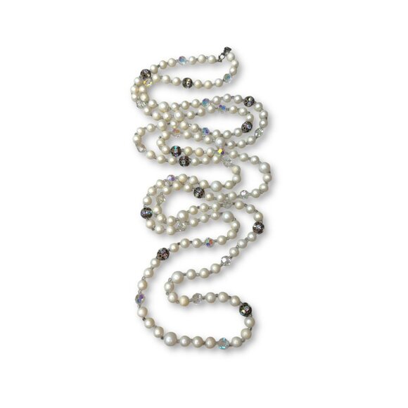 Judy Lee Faux Pearl Aurora Borealis Crystal Necklace 64" Signed - Picture 4 of 4